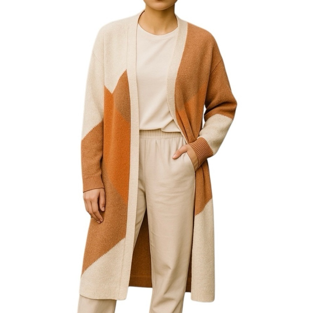 Sincerely Jules Duster Cardigan Color Block Womens XL Earth Tones Soft Cozy NEW